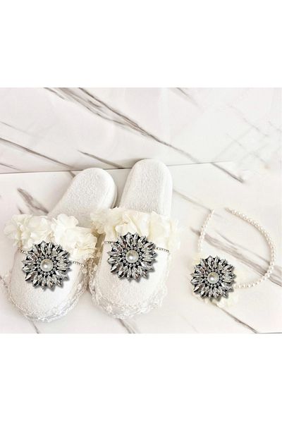 pegu baby collection Avangard Crystal Stone Flower Brooch Maternity Slippers and Pearl Crown Set