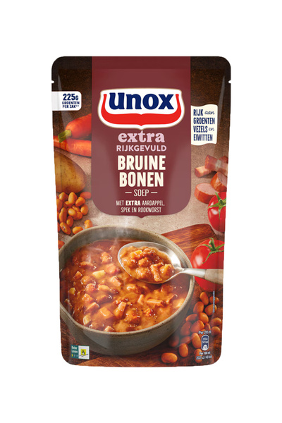 Unox Supa cu fasole boabe bruna si carnati afumati 570 ml,