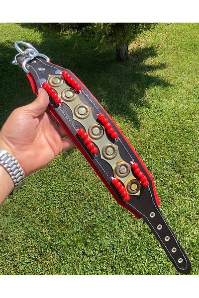 Sürmeli Tasma Genuine Leather Beaded Kangal Dog Collar 60 cm