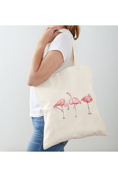 GİFTORA Flamingo Designed Raw Cloth Shoulder Bag