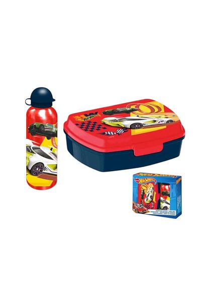 HOT WHEELS Sandwich box and aluminum water bottle set, 500ml, Red, Hot Wheels