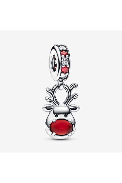 Pandora Murano glass pendant talisman with red-nosed reindeer - 925 Silver