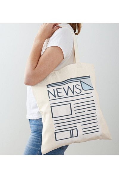 GİFTORA Newspaper Printed Raw Cloth Shoulder Bag