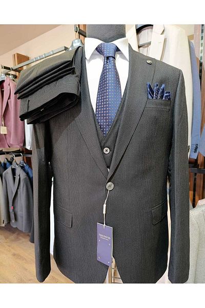 Ted Davıd Black Striped Single Button Suit