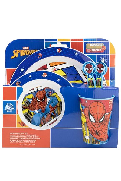 SPIDERMAN Set mic dejun din plastic pentru copii, 5 piese, Albastru, Midnight Flyer