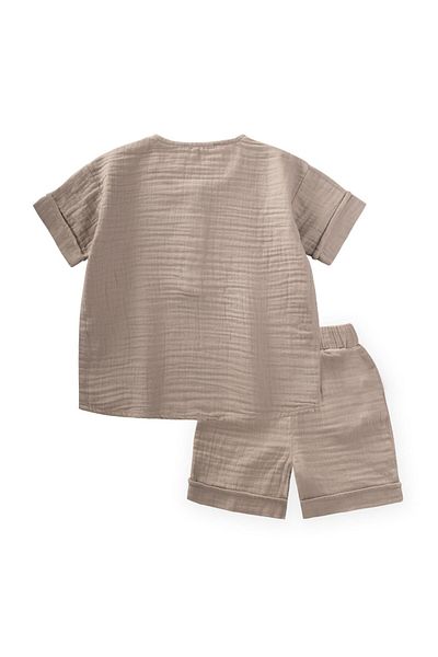 Cigit Muslin Short Sleeve Shorts Set 2-7 Years Beige