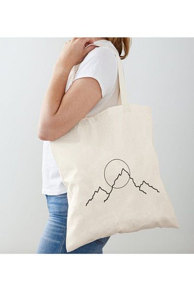 GİFTORA Minimal Mountain Design Raw Cloth Shoulder