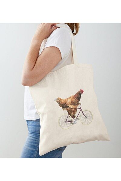GİFTORA Raw Cloth with Bicycle Riding Chicken Design