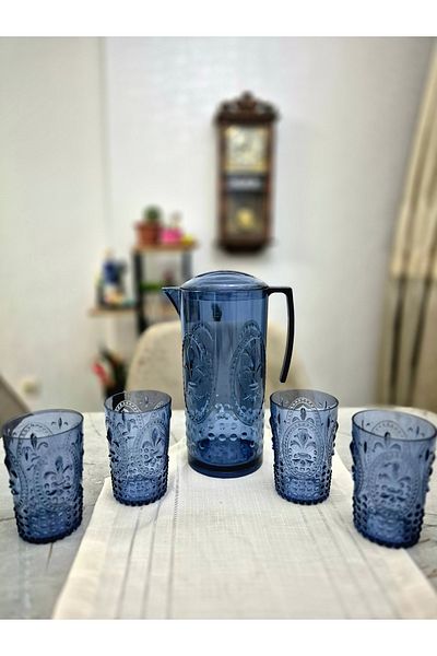 Avantaj Kapıda Acrylic 2.3L Jug & 400 ml Set of 4 Glasses • Durable Lilac Blue Set