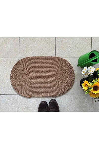 HHKARTS سجادة حمام مسطحة من الجوت بيضاوية باللون البني
