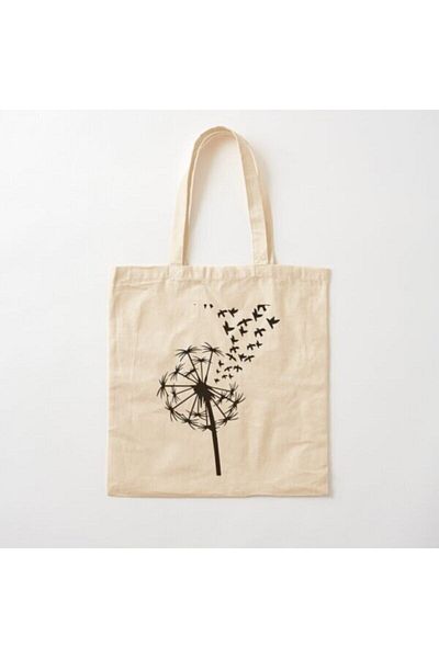 GİFTORA Dandelion Birds Designed Raw Cloth Shoulder Bag