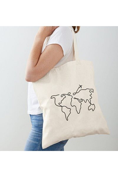 GİFTORA Minimal World Map Printed Raw Cloth