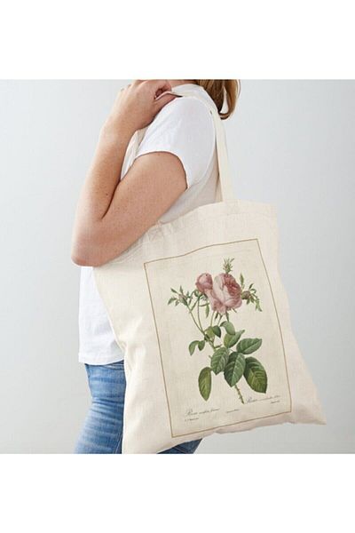 GİFTORA Rose Rose Printed Vintage Designed Raw Cloth Shoulder Bag