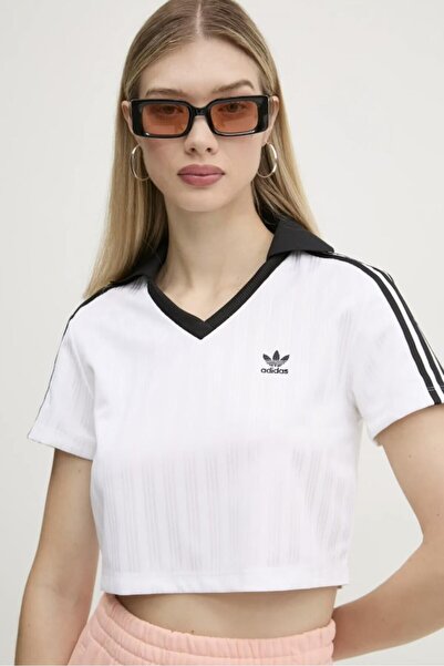 adidas Originals Kadın V yaka Crop Beyaz T-shirt