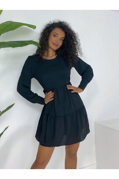 trend_ermege فستان آيروبين ذو رقبة دائرية وخصر مطاطي - أسود