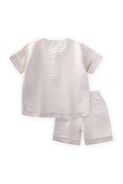Cigit Muslin Short Sleeve Shorts Set 2-7 Years White
