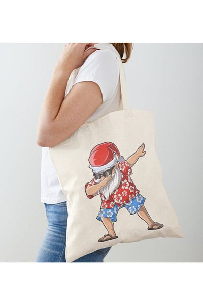 GİFTORA Happy New Year - Happy New Year - Santa Claus Printed Raw Cloth Shoulder Bag