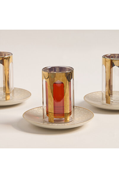 Dallaty Qourb beige porcelain 18 pieces tea and coffee set