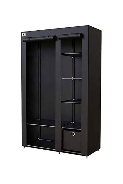 rexa Portable Canvas Fabric Wardrobe Organizer Black 110x170x42.5centimeter