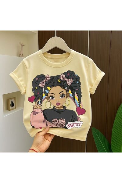 mislina kids 3-Piece Summer Girl's Character Printed Penyels T-Shirt |   Lycra, Comfortable Fit