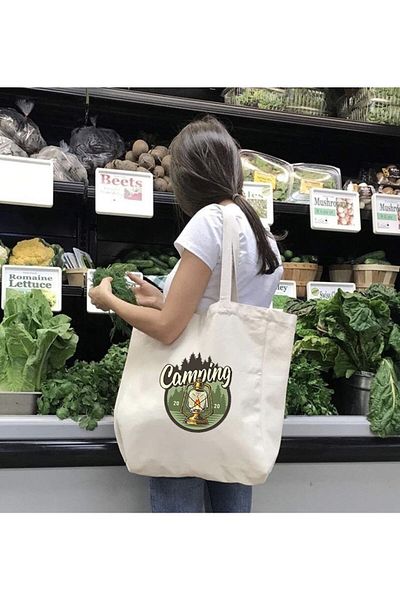 GİFTORA Camping Printed Gusseted Canvas Bag