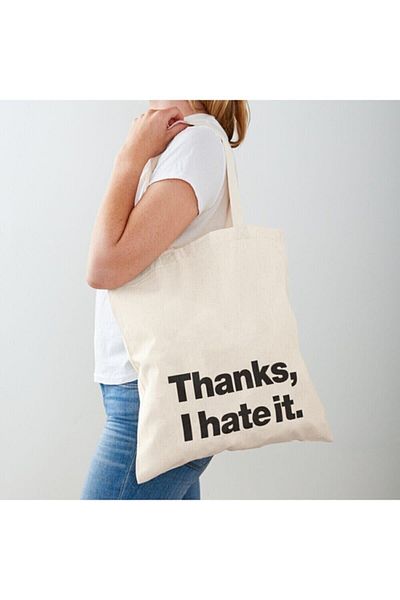 GİFTORA Thanks, Hate It Printed Raw Cloth Shoulder Bag