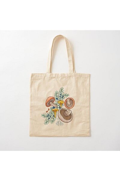 GİFTORA Fun Mushrooms Designed Raw Cloth Shoulder Bag