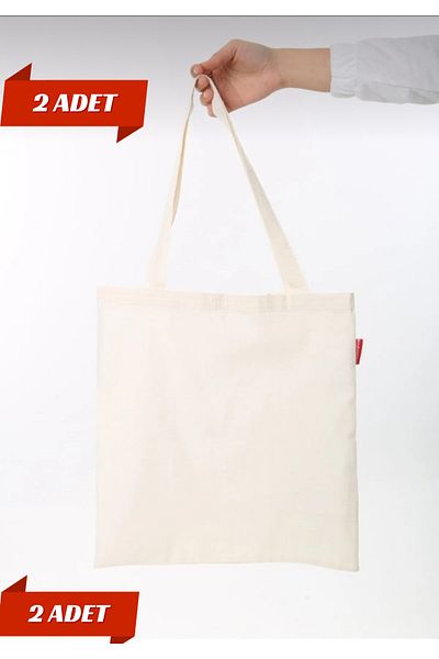GİFTORA 2 Punch Embroidered Cloth Bags 35X40 2 Natural Linen-Cotton Shopping Bags