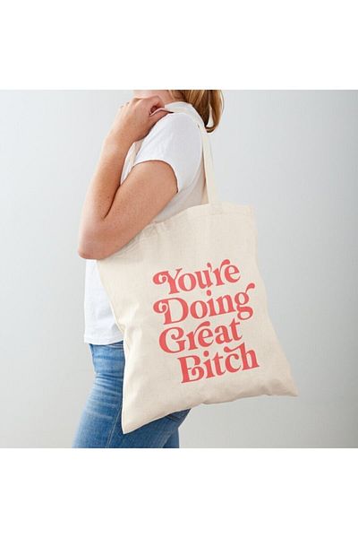 GİFTORA You Are Doin Great B Printed Raw Cloth Shoulder Bag