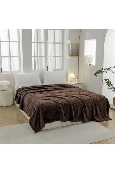 Pucioasa Cocolino blanket with embossed butterflies - brown, 200x230cm