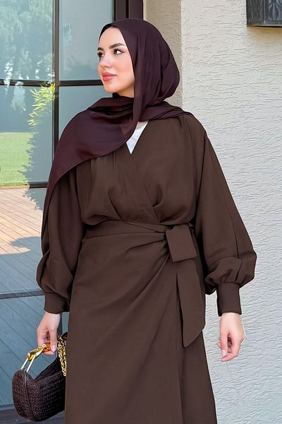 Salih Çelebi Lacing Detailed Dress 9981 - Brown