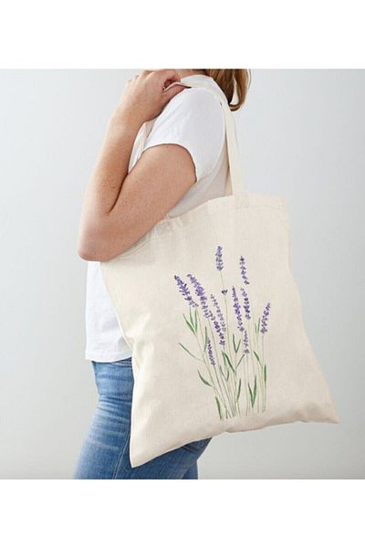 GİFTORA Lavender Printed Raw Cloth Shoulder Bag -
