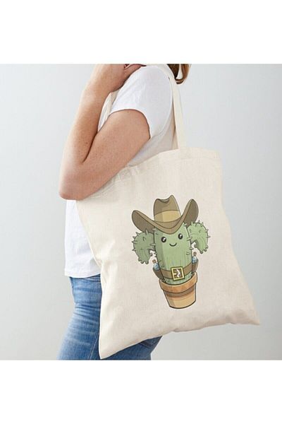 GİFTORA Funny Cactus Design Raw Cloth Shoulder