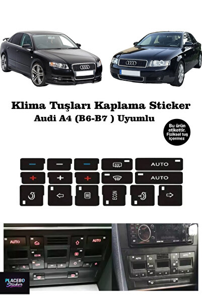 PLACEBO Audi A4 B6 - B7 Uyumlu Klima Tuş Sticker | Yıpranmış Tuşlar Için Etiket Seti