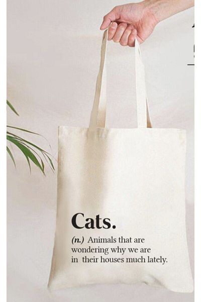 GİFTORA Cat Printed Raw Cloth Shoulder Bag