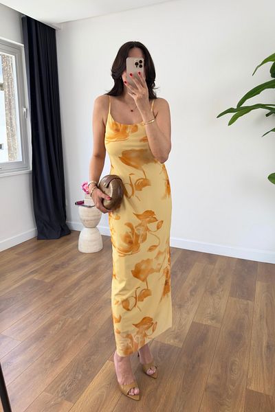 BİRCANÇİL Donti Yellow Patterned Lined Tulle Dress