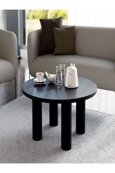 shardywood Capra Yuvarlak Siyah Bohem Ayaklı Ahşap Orta Sehpa Kahve Sehpası