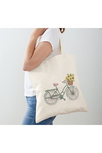 GİFTORA Raw Cloth Shoulder Bag with Bicycle Design