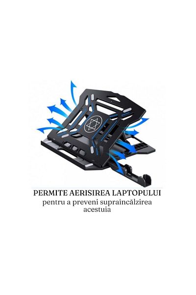 divendi-ro Suport pentru laptop reglabil cu ventilator, portabil, universal, negru