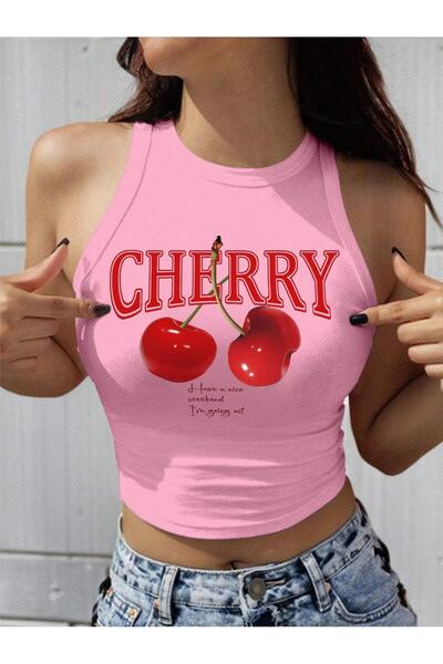 Afri Γυναικείο ροζ αμάνικο μπλουζάκι «Cherry» με τύπωμα - Καλοκαιρινό Street ...
