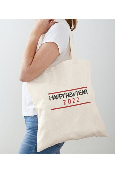 GİFTORA Happy New Minimal Printed Raw Cloth Shoulder Bag