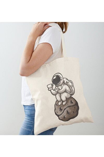 GİFTORA Astronaut Coffee Designed Raw Cloth Shoulder