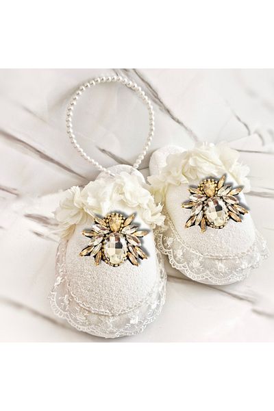 pegu baby collection Avangard Crystal Stoned Bee Patterned Maternity Slippers and Pearl Crown Set
