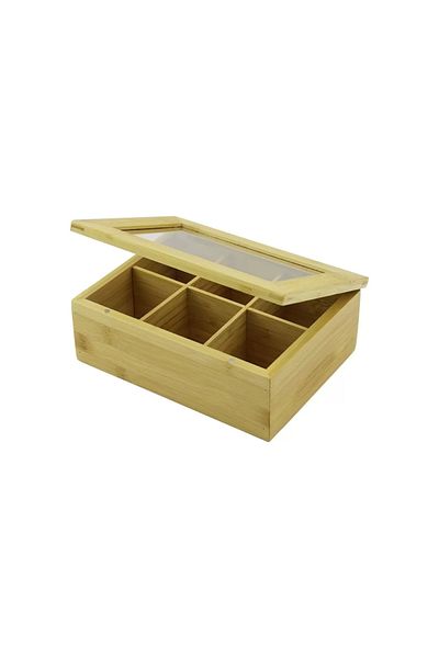 Beruflic Wooden Bamboo Bag Tea Box - 6 Compartments - 2in1 - Multi-Purpose Box Without Compartments