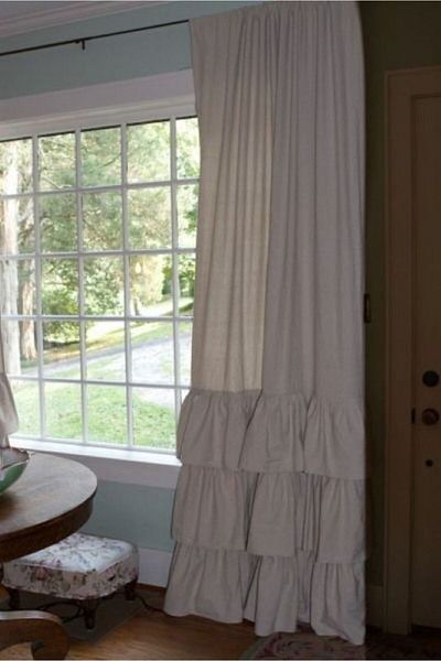 shules collection Altta Ruffle Vintage Cotton Linen Curtain (Width X Length) - Single Panel - No Pleats