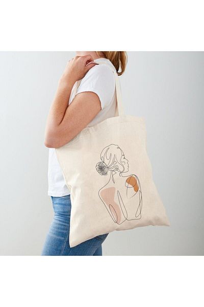 GİFTORA Minimalist Women's One Line - Raw Cloth Bag