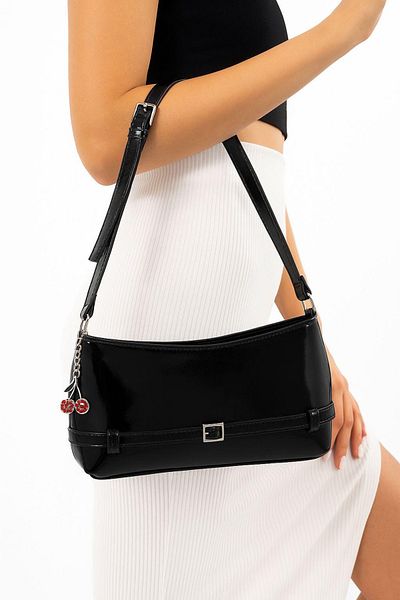 ESTUTE Patent Leather Shoulder Bag with Charm