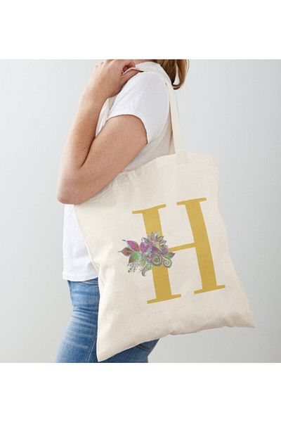 GİFTORA Letter H Gold Design Raw Cloth Shoulder