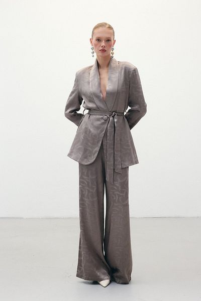 Sateen Jacquard Satin Trousers - Mink