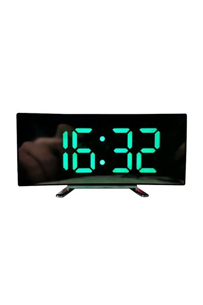elSales Digital Table Clock Mini TV with Green LED, Thermometer, 12/24h Function, Mirror